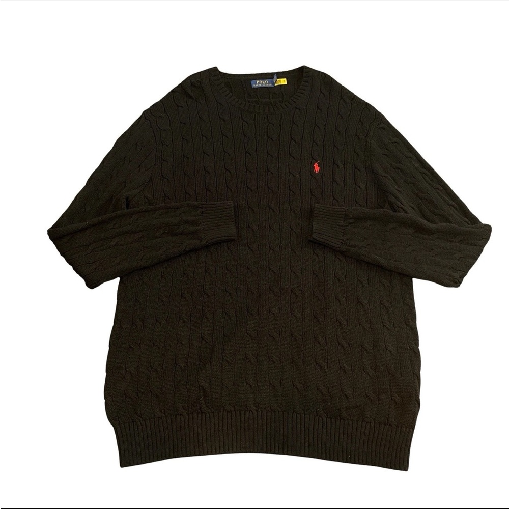 Polo Ralph Lauren Cable Knit Sweater Mens XLT Black 100% Cotton Smart Casual